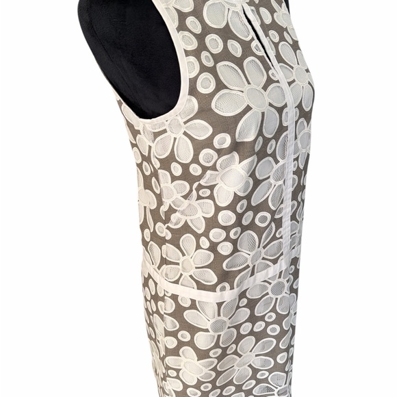 W by Worth Size 4 Mesh Daisy Drop Waist Sleeveless Dress Zip Gray & Off-White - Picture 2 of 8